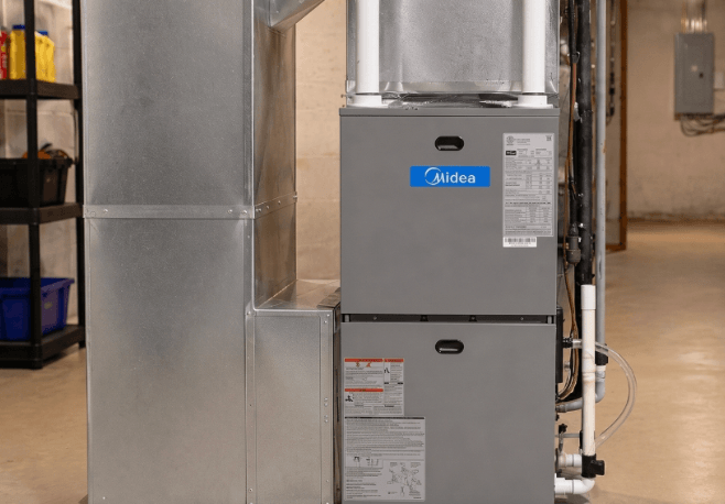 Professionally installed Midea HVAC heating and furnace system in a Central New Jersey home.