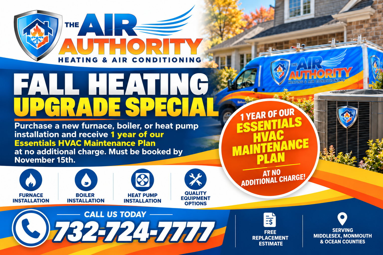 The Air Authority promotional banner for fall heating upgrades and HVAC maintenance services in Central